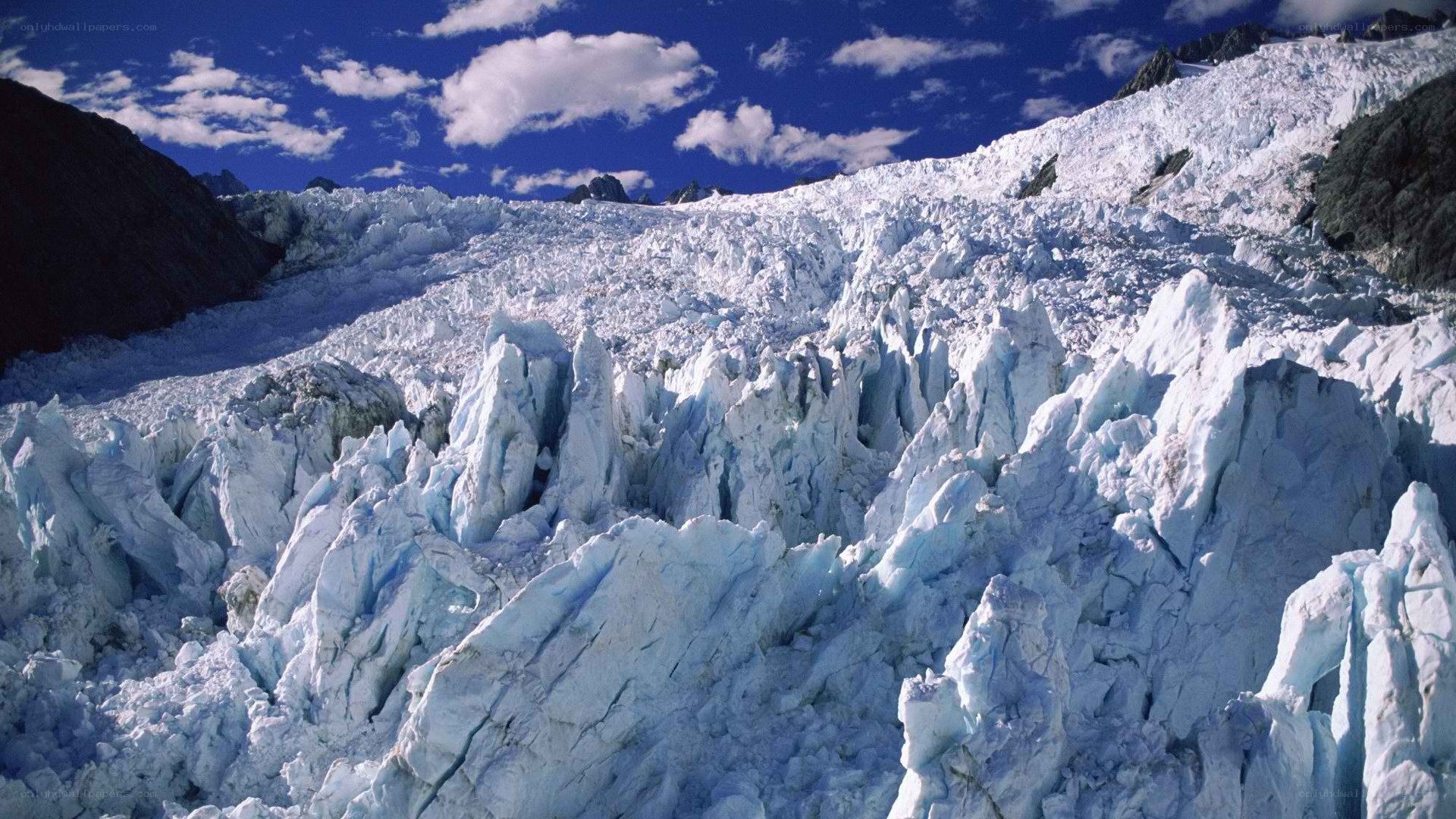 Glacier landscape under blue sky