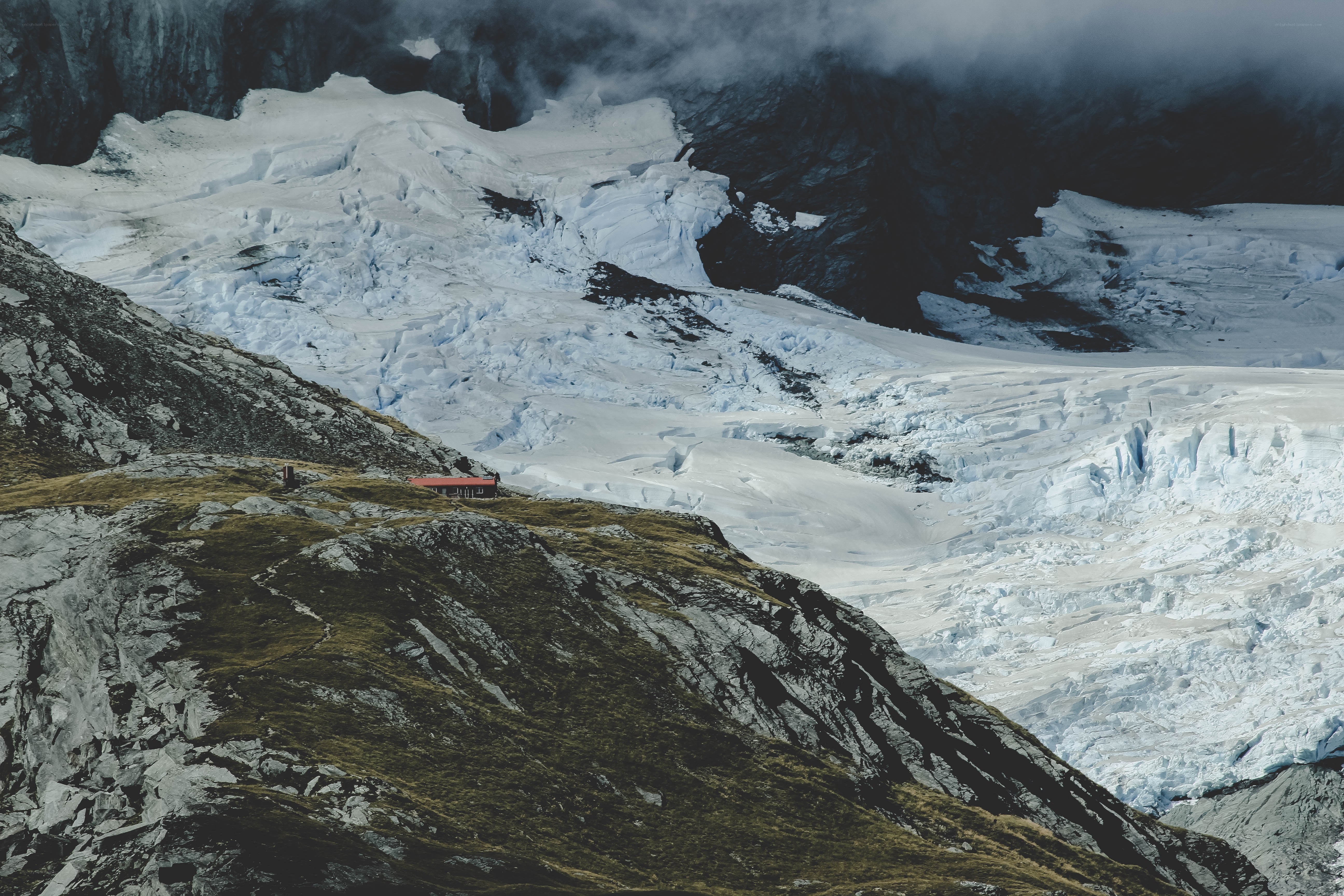 Glacier landscape with hut