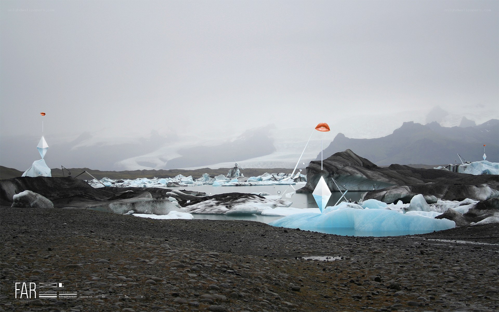Glacier landscape with ice sculptures