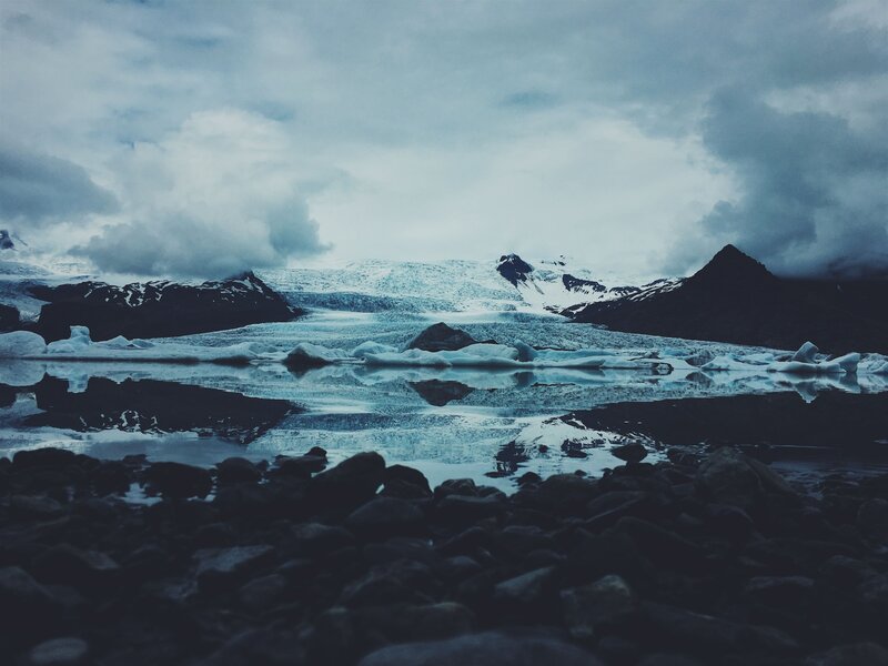 Glacier landscape with icebergs
