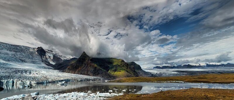 Glacier landscape with mountains