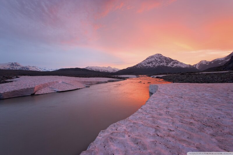 Glacier river at sunset