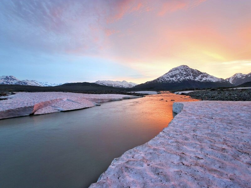 Glacier River at Sunset — Pink, Serene