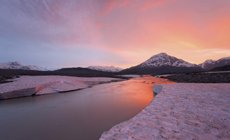 Glacier River at Sunset — Pink