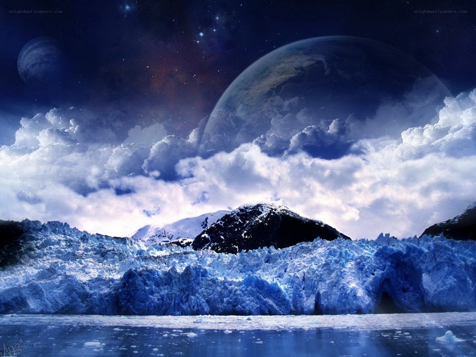 Glacier under alien sky