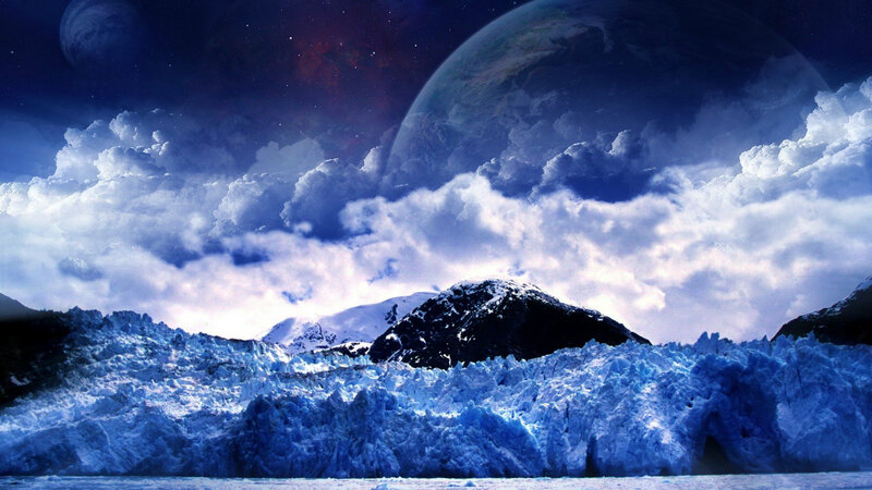 Glacier under Alien Sky — Blue, Dramatic
