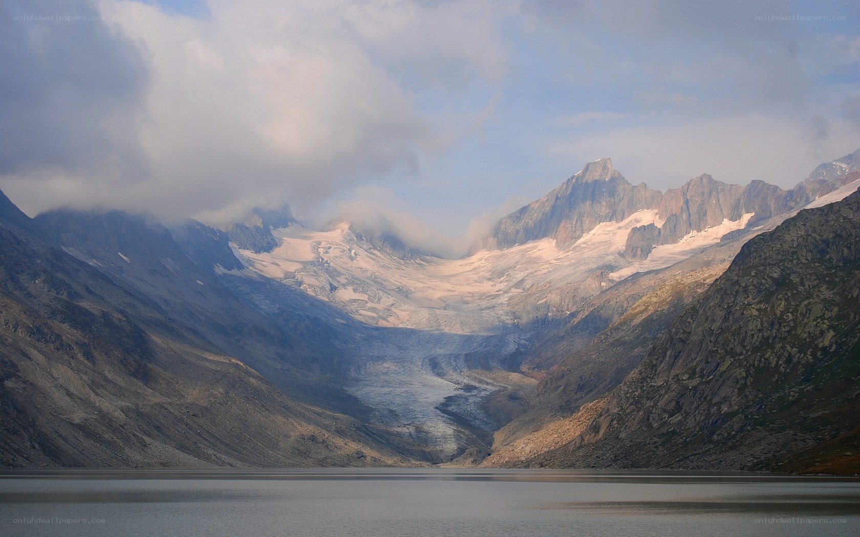 glacier valley with lake