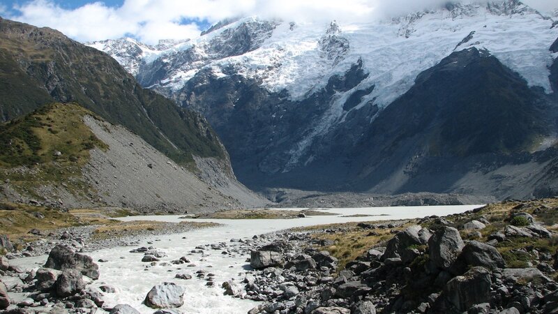 glacier valley with river