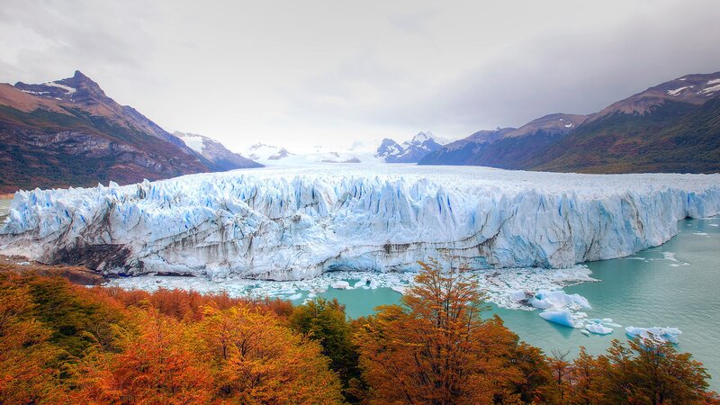 Glacier with autumn trees
