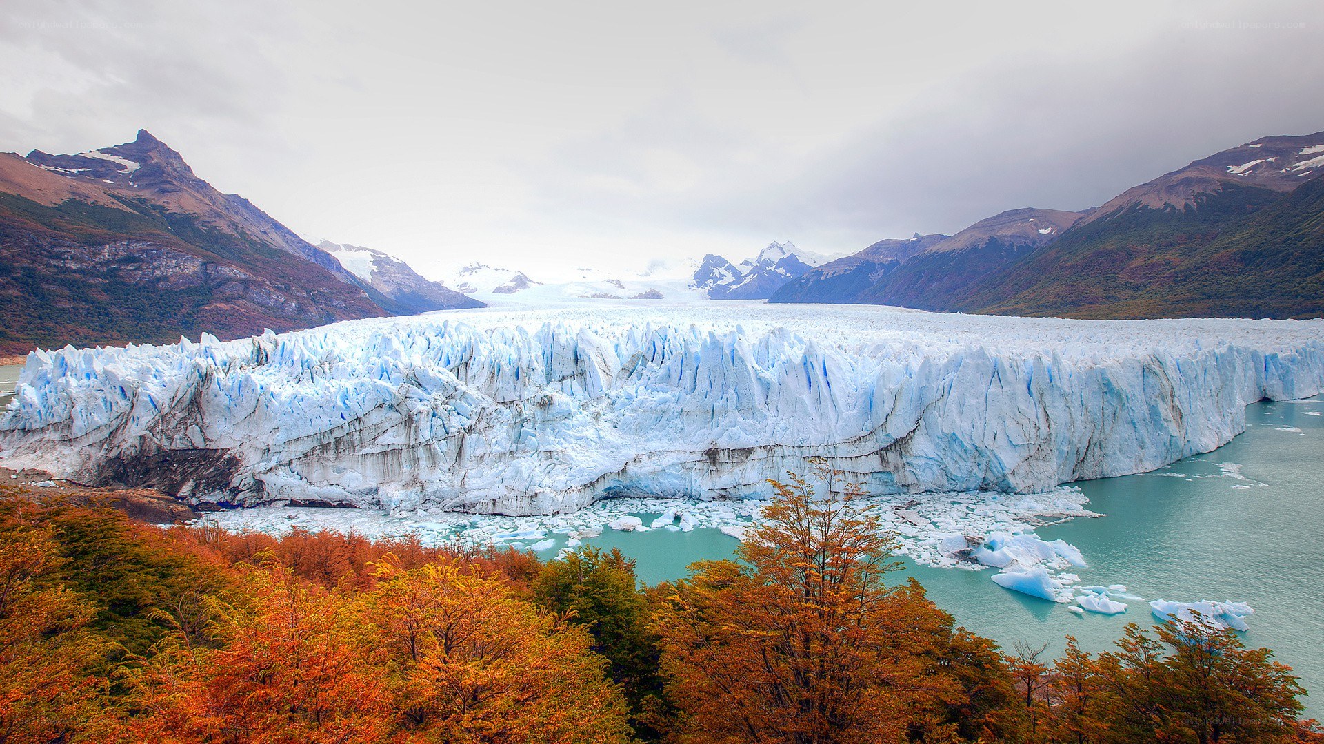 Glacier with autumn trees