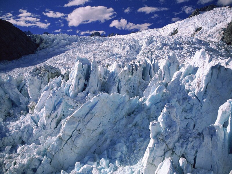 Glacier with blue ice formations