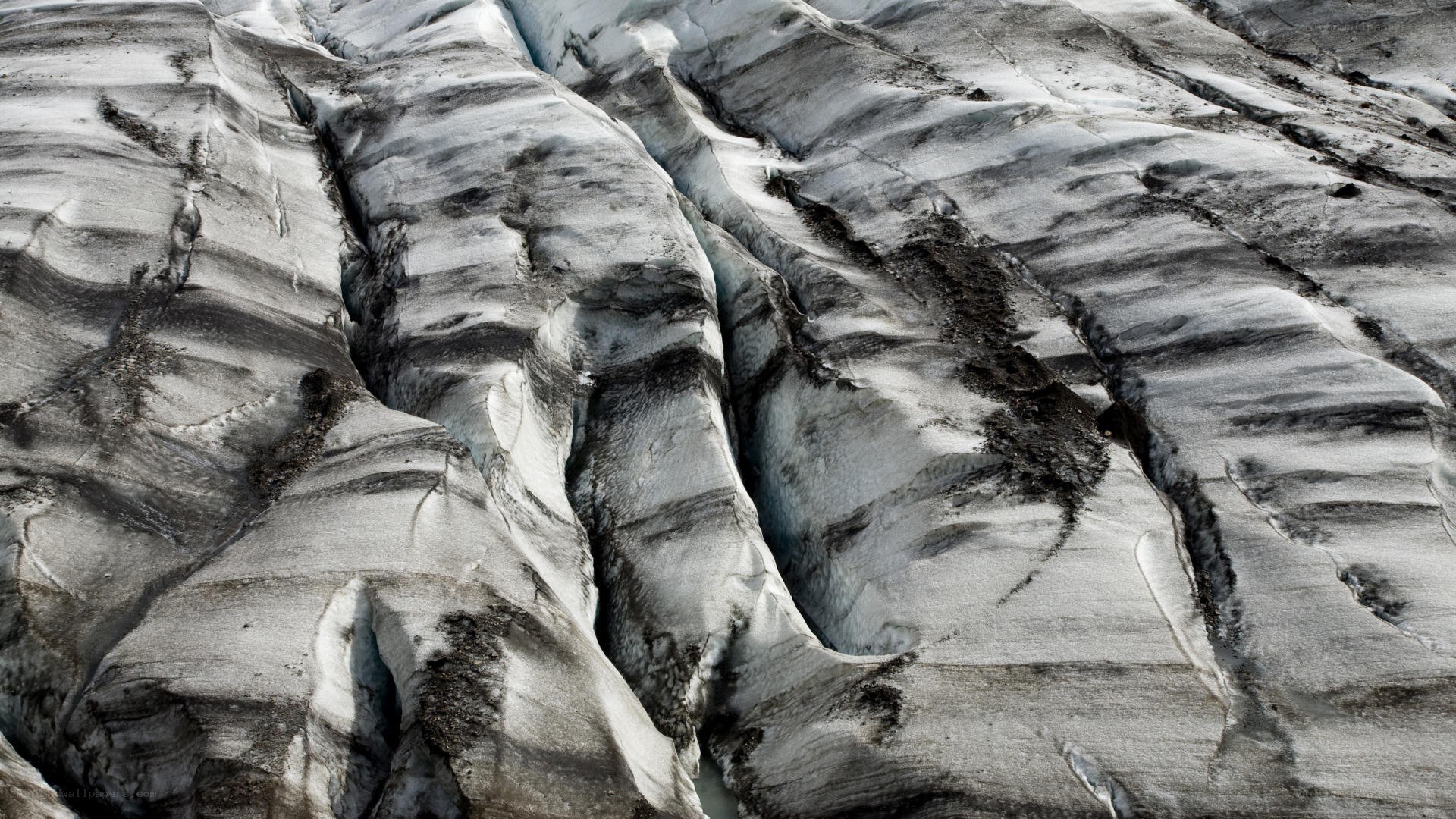 Glacier with deep crevasses