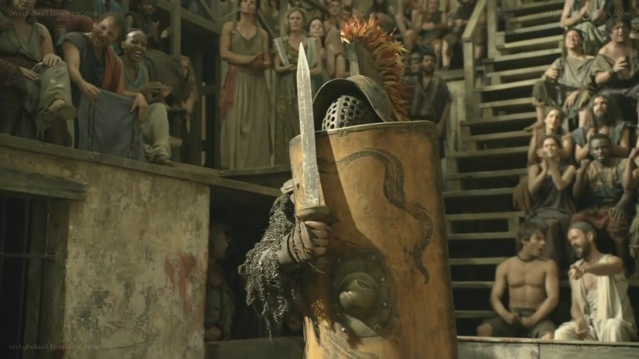 Gladiator in arena with crowd
