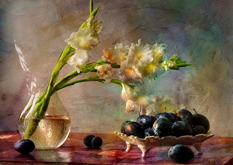 Gladiolus Flowers and Plums