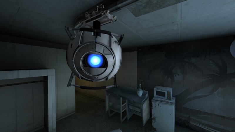 GLaDOS in a dimly lit room