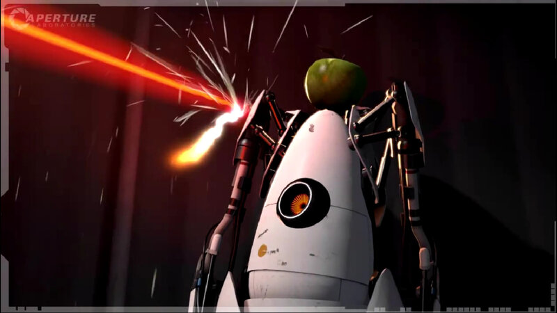 GLaDOS with apple and laser