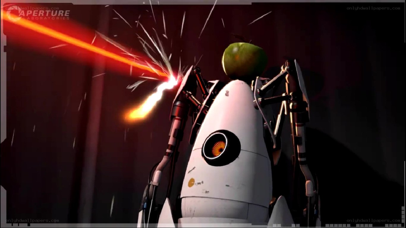 GLaDOS with apple and laser