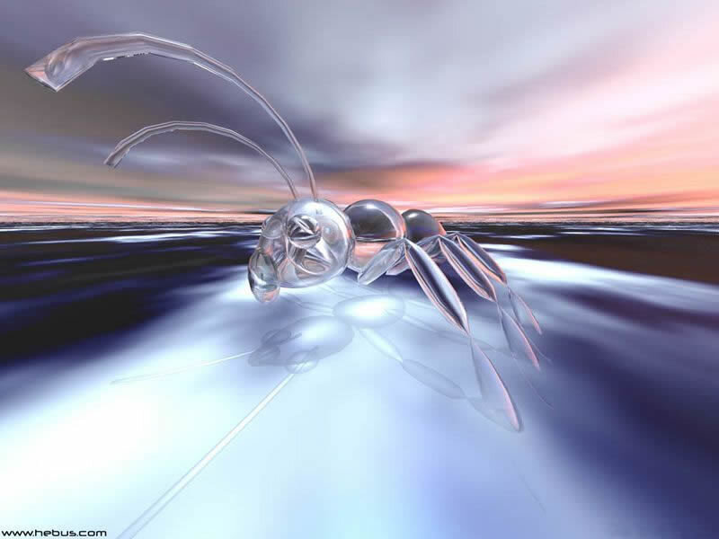 glass ant on reflective surface