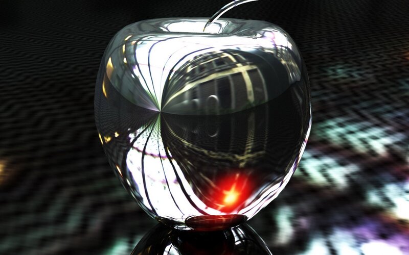 glass apple with red light