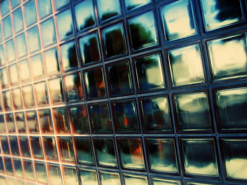 Glass Block Wall — Blue, Dramatic, Photograph