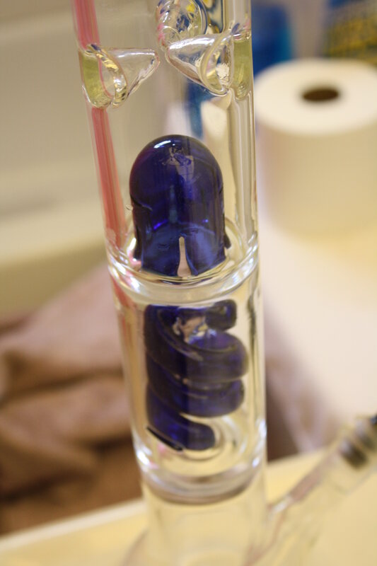 glass bong with blue percolator