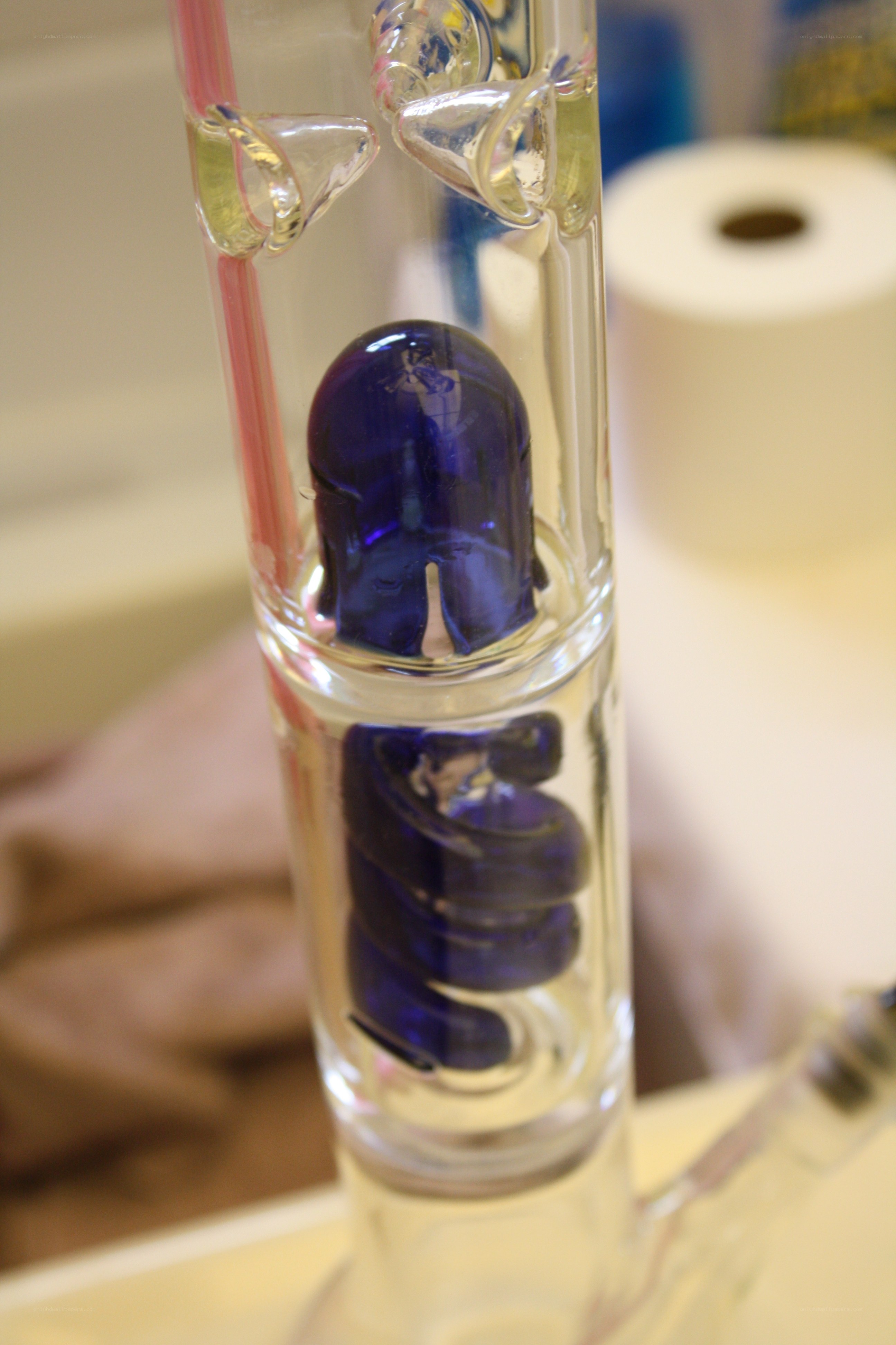 glass bong with blue percolator