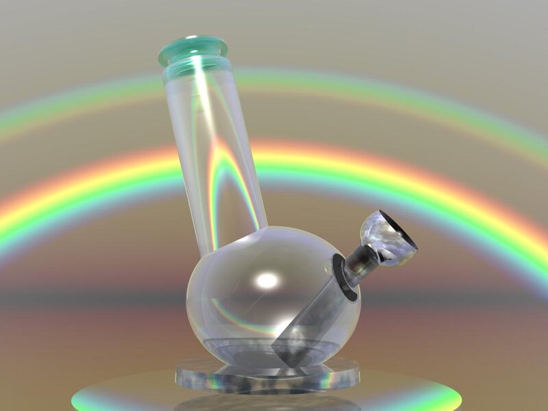 glass bong with rainbow background