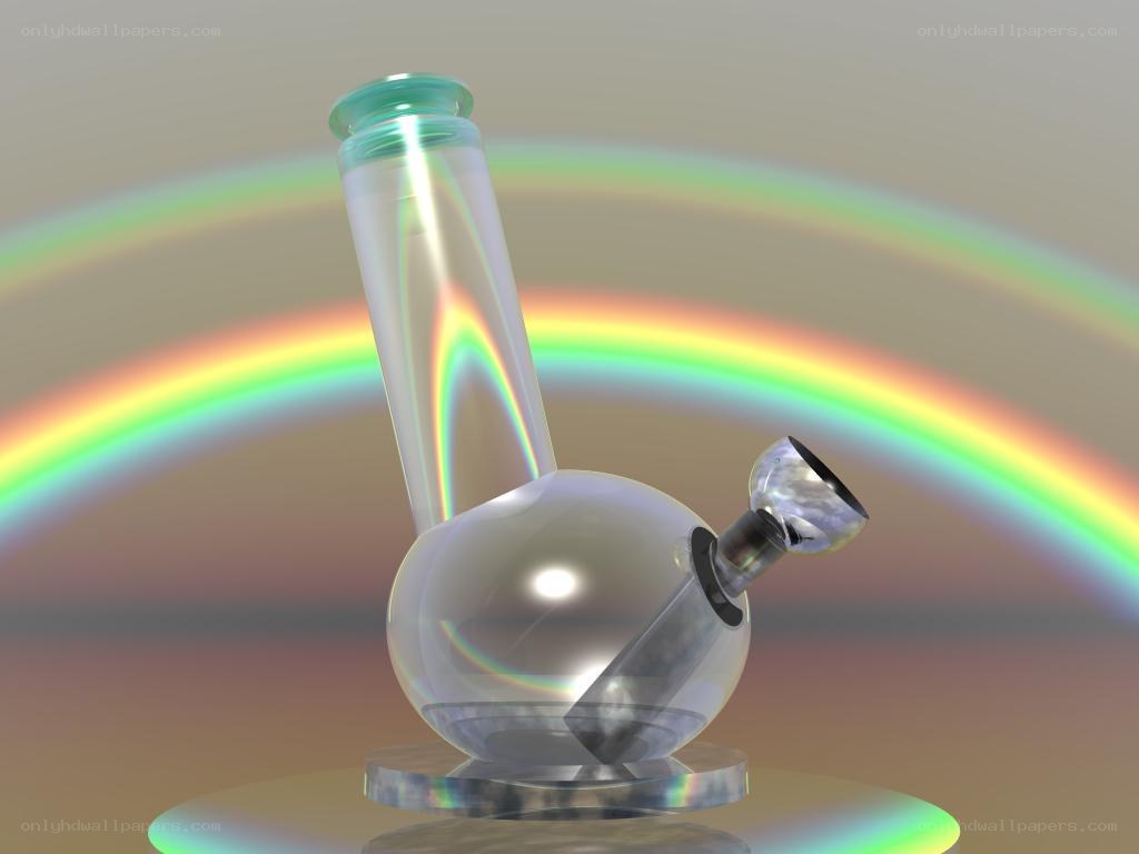 glass bong with rainbow background