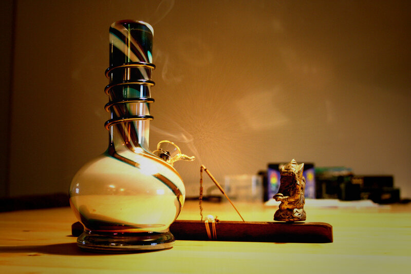 Glass bong with smoke