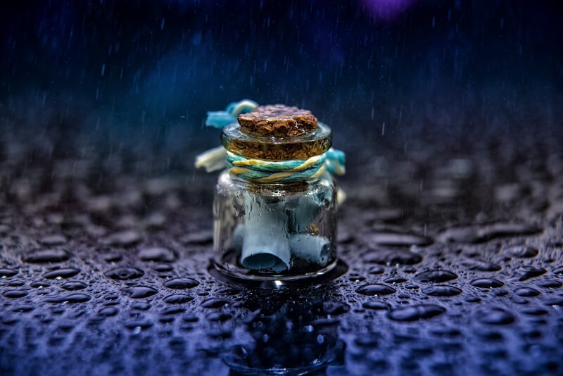 Glass Bottle in Rain