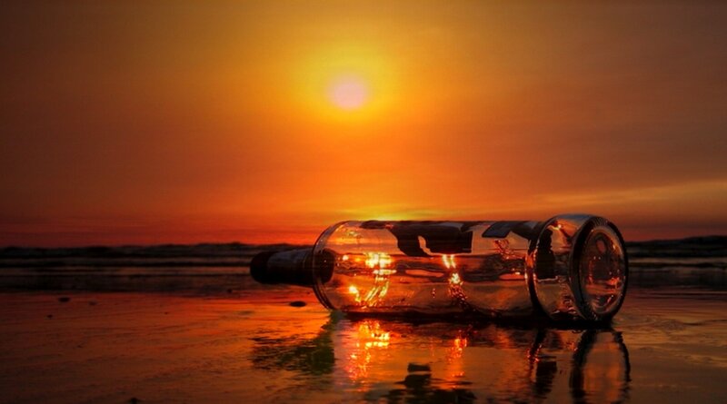 Glass Bottle on Beach — Orange, Serene