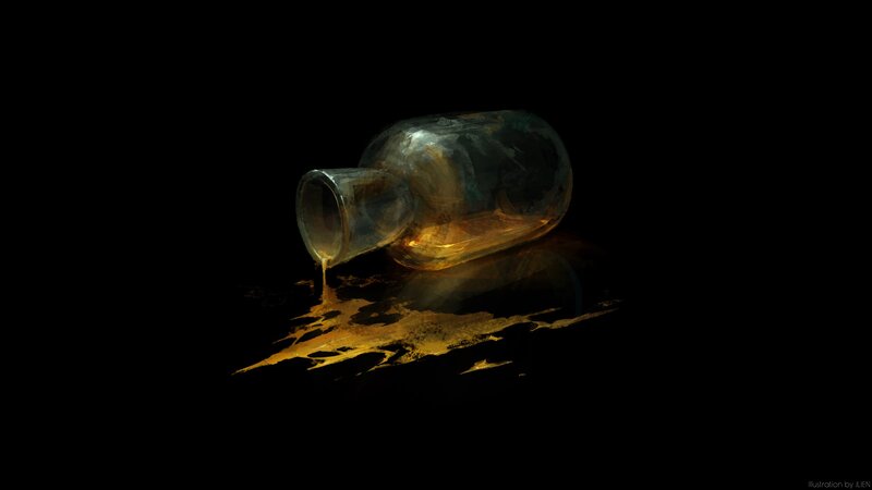 Glass Bottle Spilling Liquid