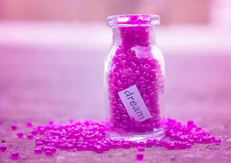 Glass Bottle with Beads — Pink