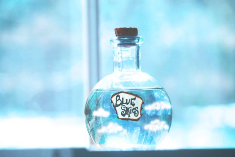 Glass Bottle with Blue Liquid