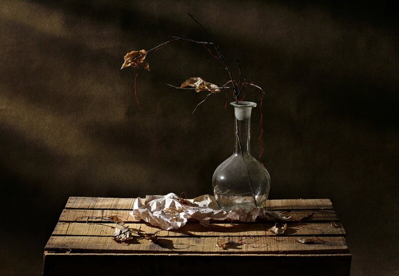 Glass Bottle with Branches