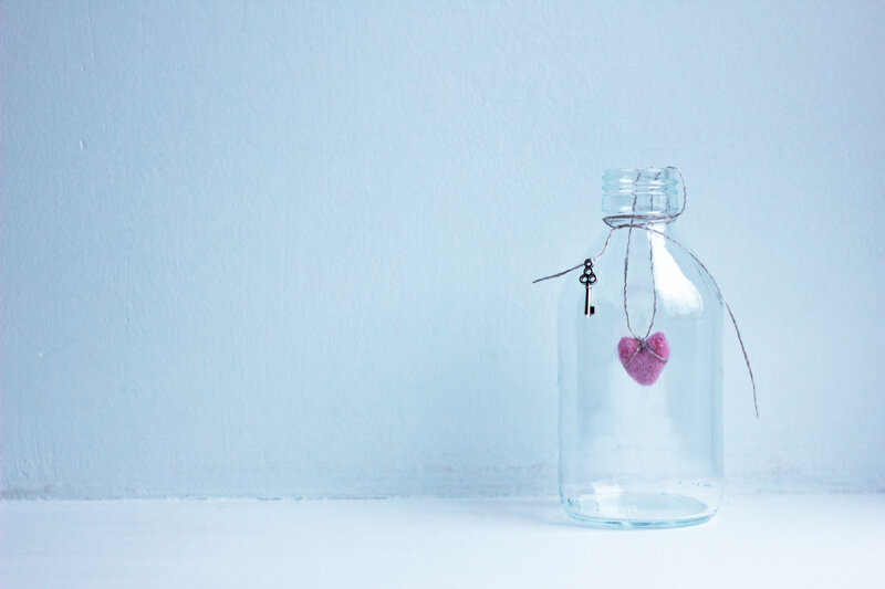 Glass Bottle with Heart — Blue