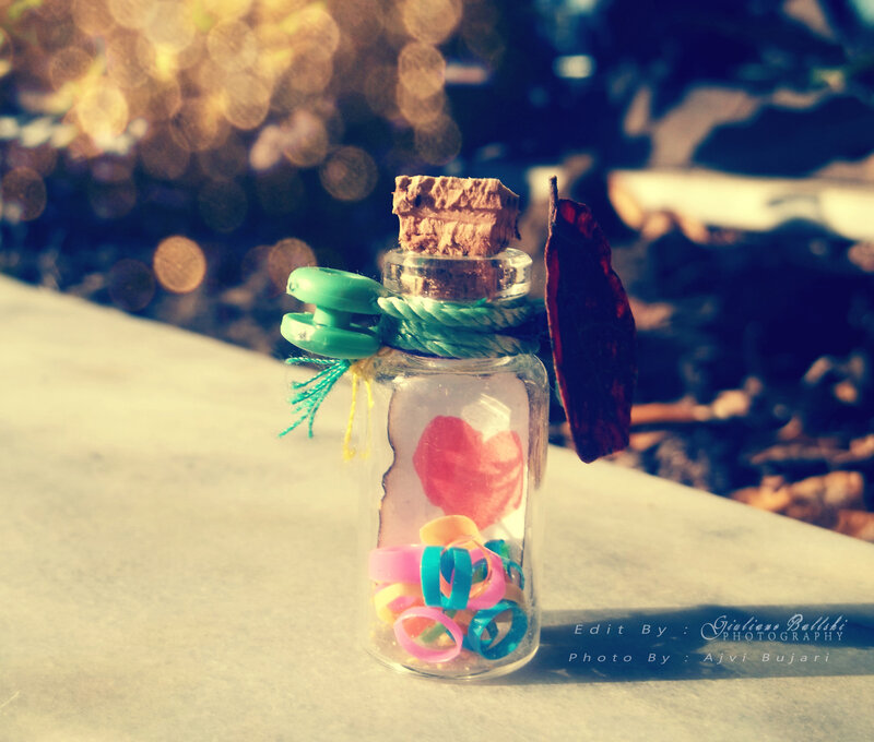 Glass Bottle with Heart — Green