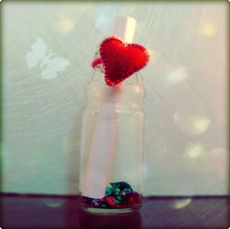 Glass Bottle with Heart — Red