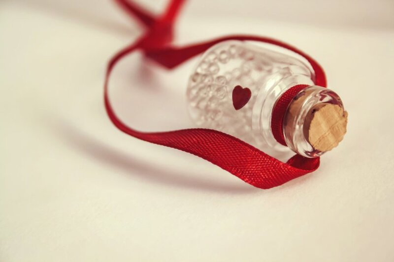 Glass Bottle with Heart — White