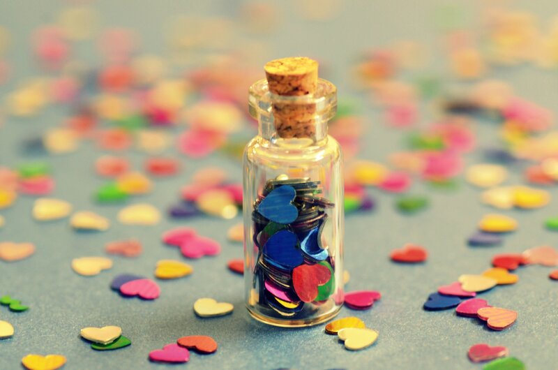Glass Bottle with Hearts — Blue
