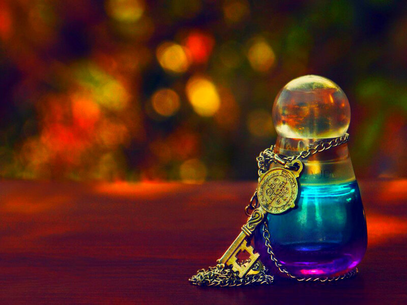 Glass Bottle with Key — Blue