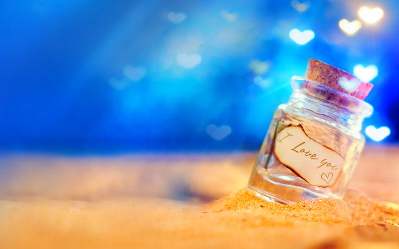 Glass Bottle with Note — Blue
