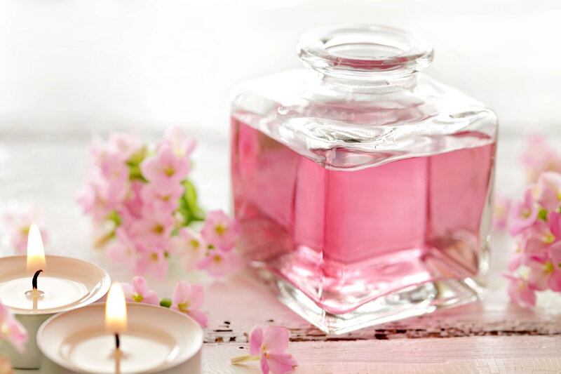 Glass Bottle with Pink Liquid — Serene, Photograph