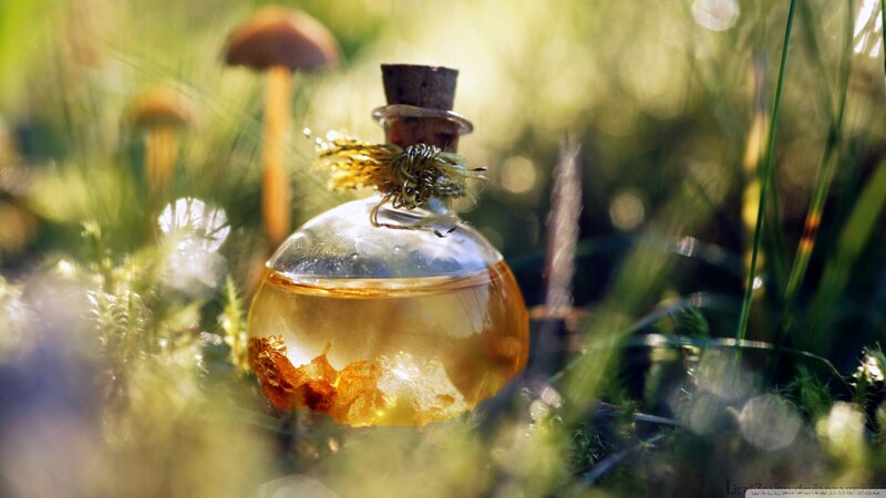 Glass Bottle with Potion — Green