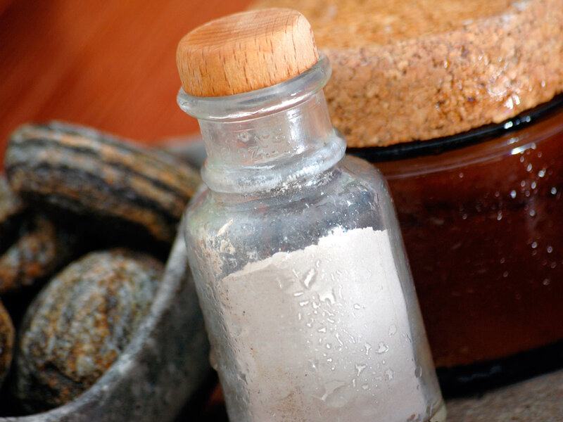 glass bottle with powder