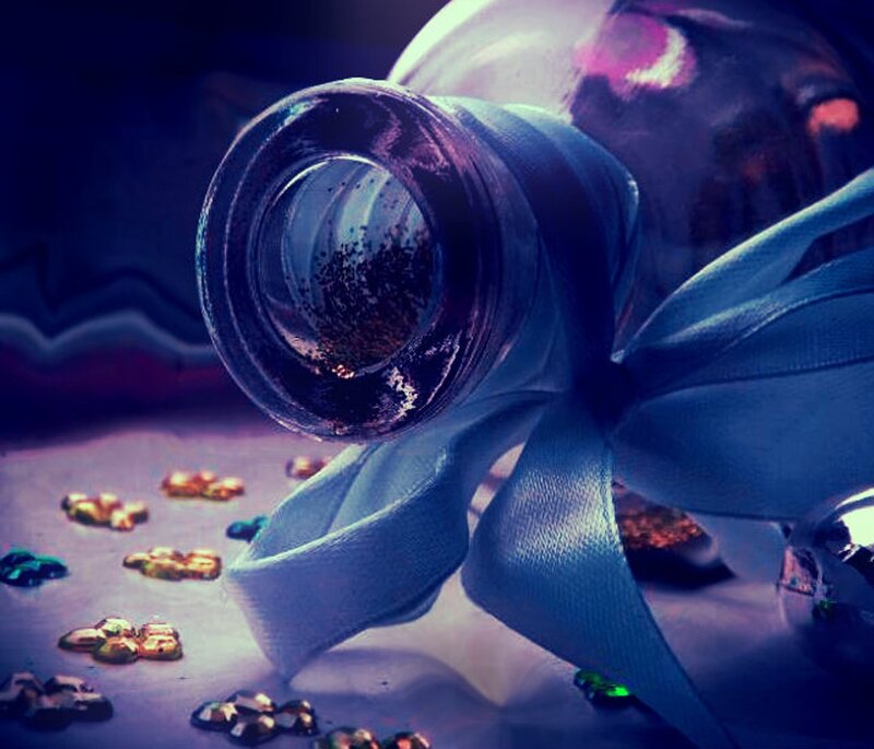 Glass Bottle with Ribbon