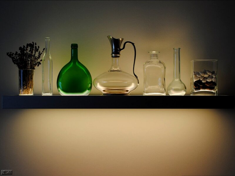 Glass Bottles on Shelf — Black