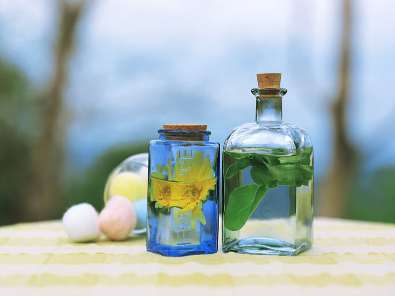 Glass Bottles with Flowers — Blue