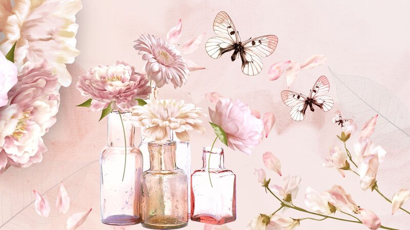 Glass Bottles with Flowers