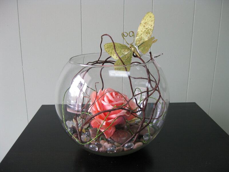 Glass Bowl with Rose and Butterfly